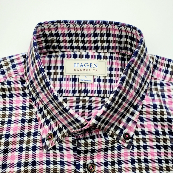 Hagen NWT Men's Large Button Up, Pink Plaid - Picture 2 of 6